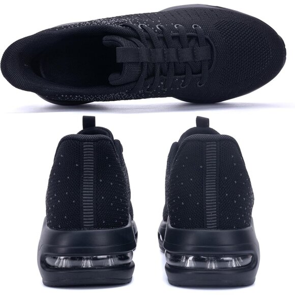 Women Black Slip-On Running Shoes Tennis Sneakers with Arch Support for Workout - Picture 5 of 6